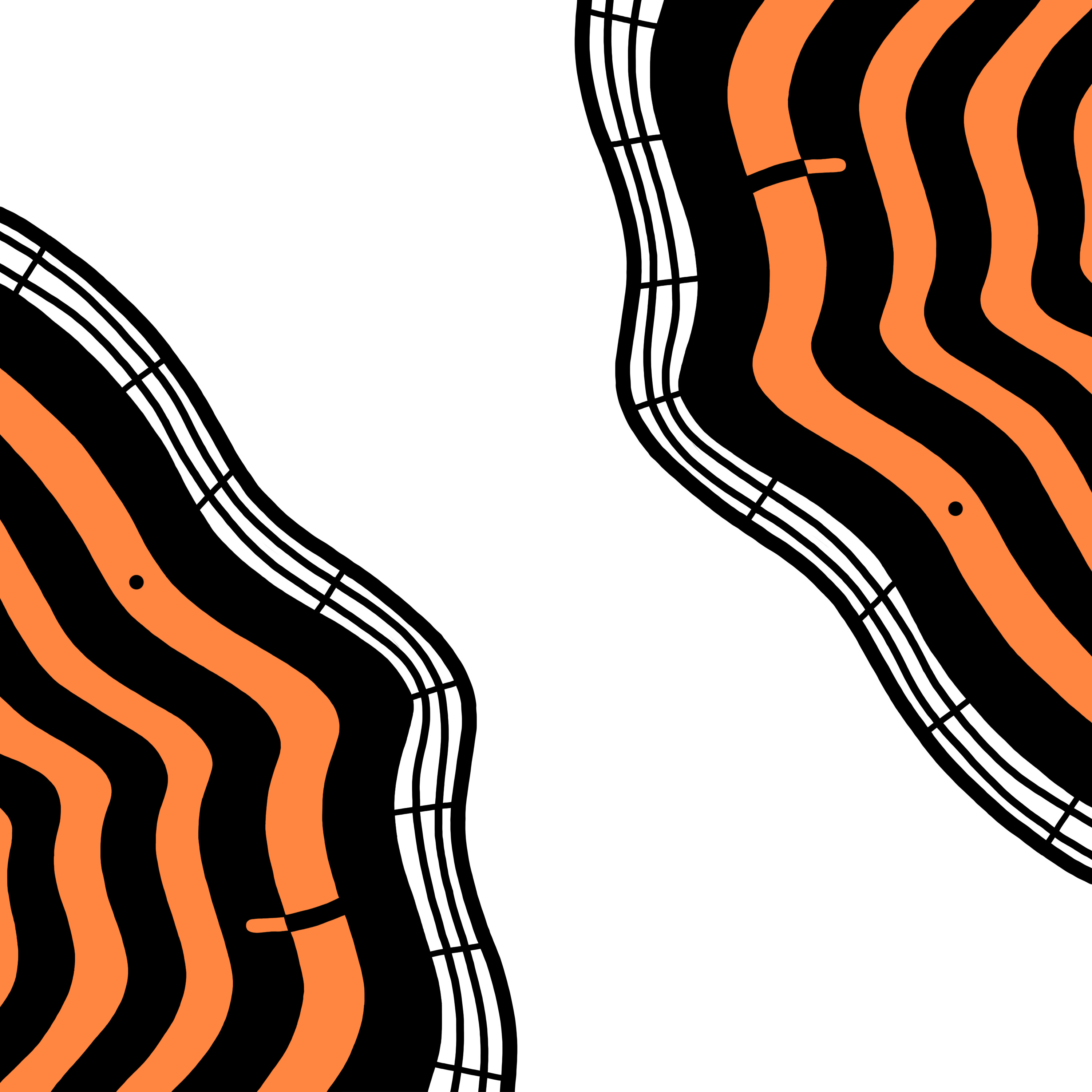 Titelbild des Podcasts FOYERFUNK: Eine orange-schwarze abstrakte Illustration des HfMDK-Foyers.