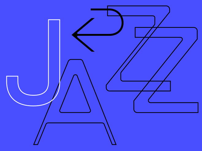 Grafik mit dem Wort JAZZ auf blauem Hintergrund