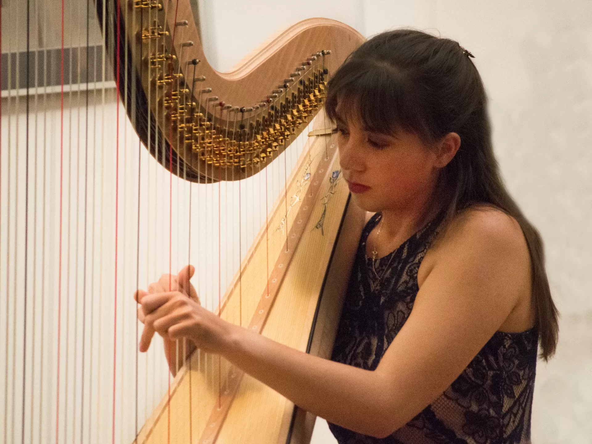 Porträt von Gwénaëlle le Meignen mit Harfe