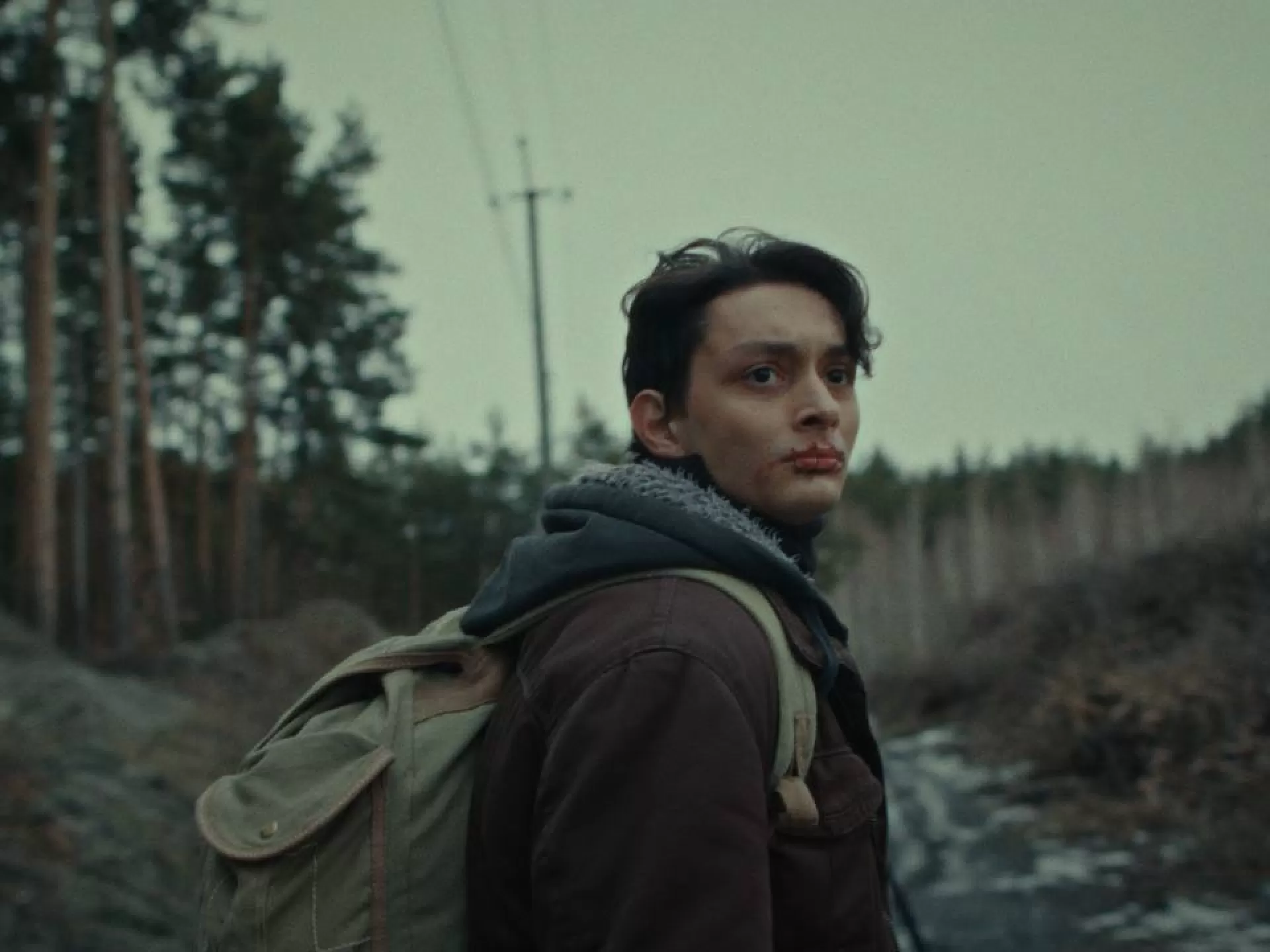 Junger Mann mit Rucksack im Wald.