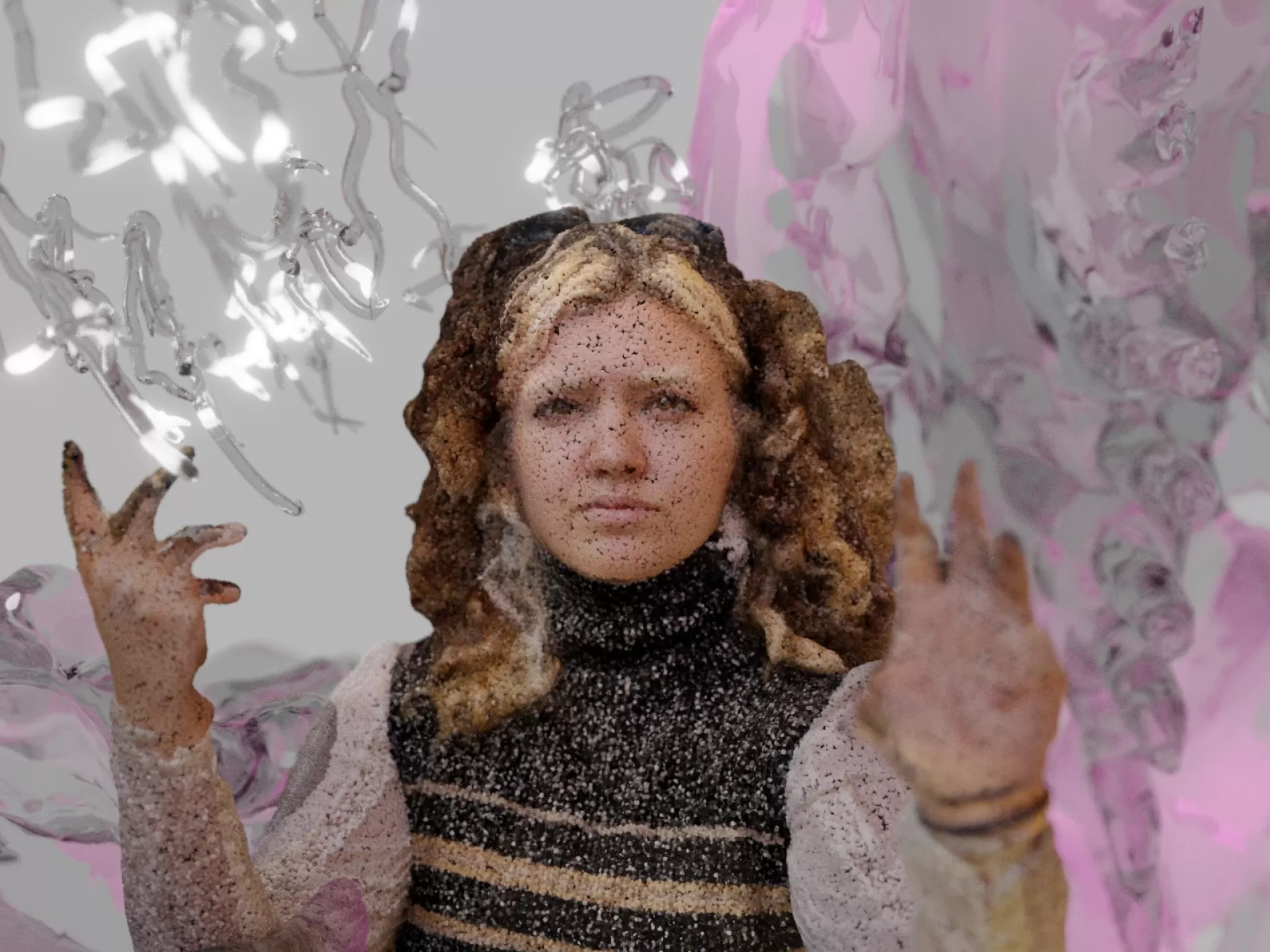 Junge FRau mit erhobenen Händen