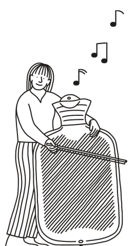 Illustration einer Person, die Kontrabass spielt - anstelle des Instruments ist eine riesige Wärmflasche zu sehen.
