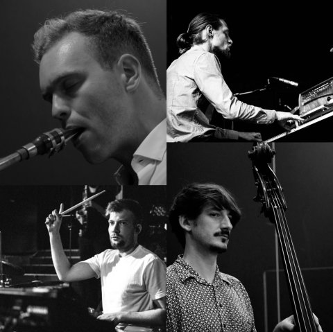 Schwarz-weiße Fotocollage des Roman Fritsch Quartetts