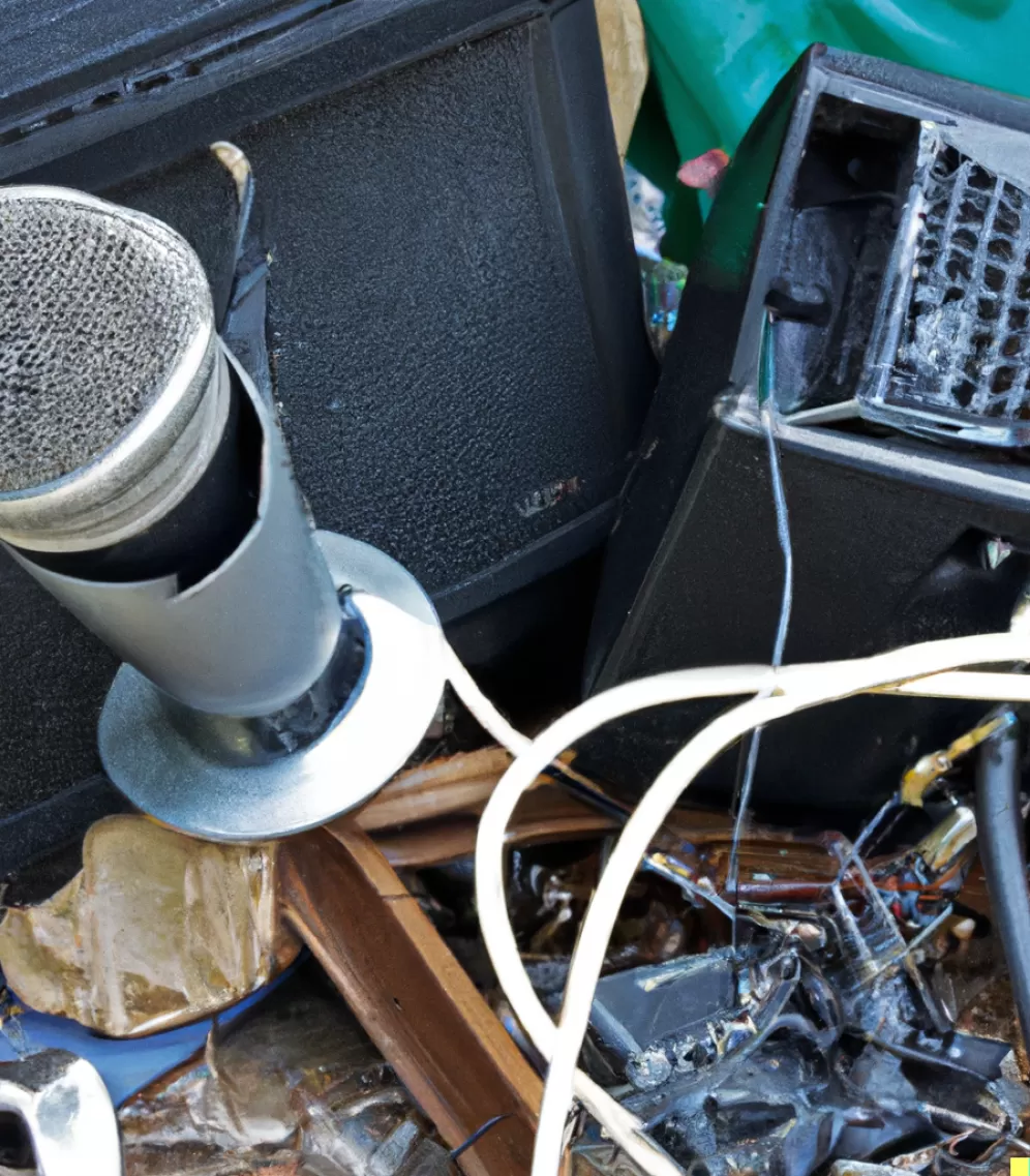 Zwischen Müll und Unrat steht ein Mikrofon.