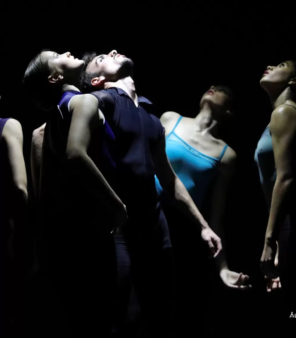 Group of people looking towards the light