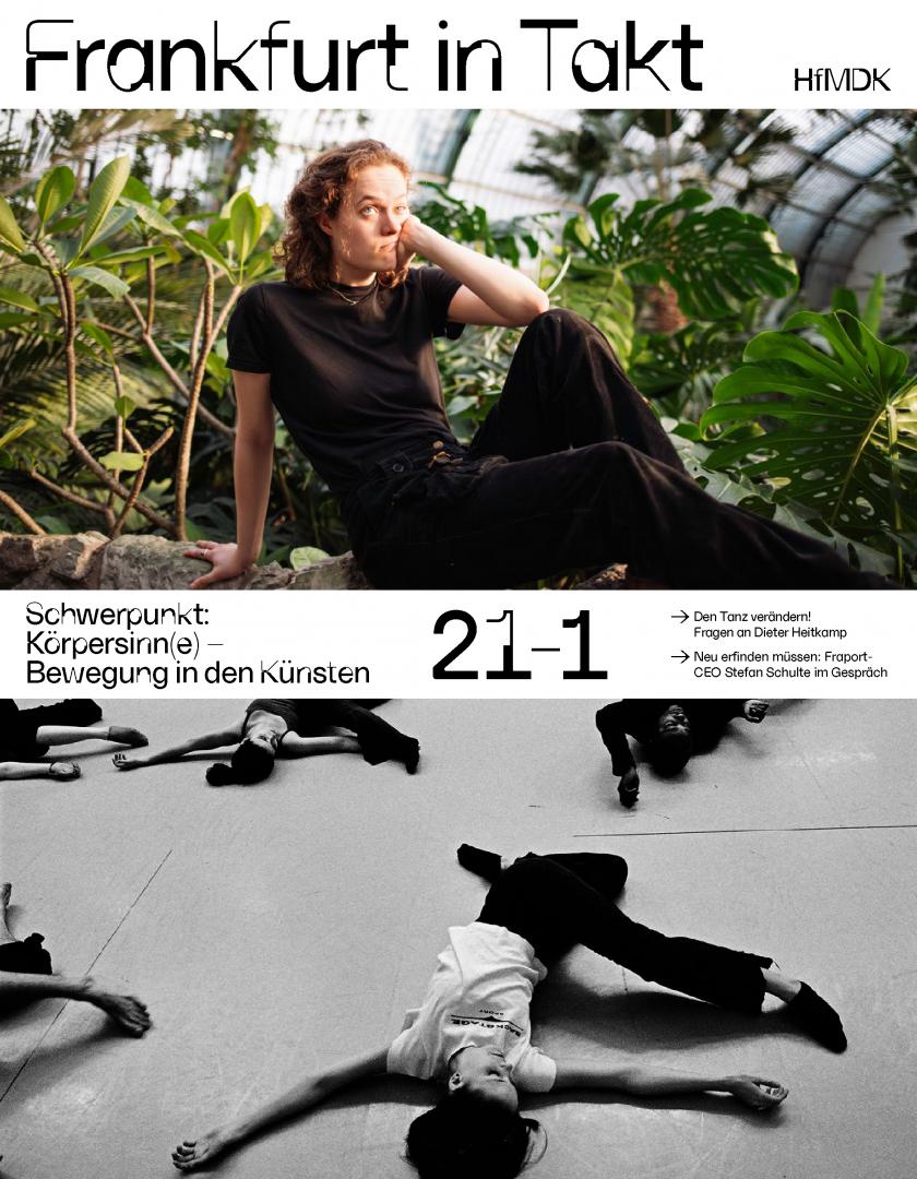 Titelbild des Magazins Frankfurt in Takt. Titel der Ausgabe: "Körpersinn(e). Bewegung in den Künsten"