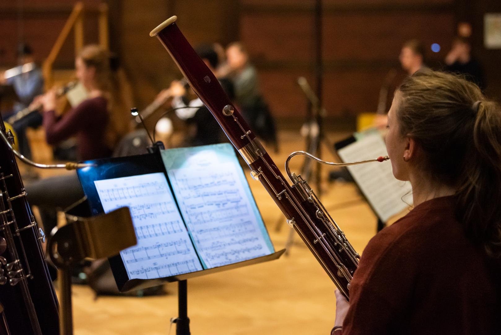 Fagottistin im Orchester