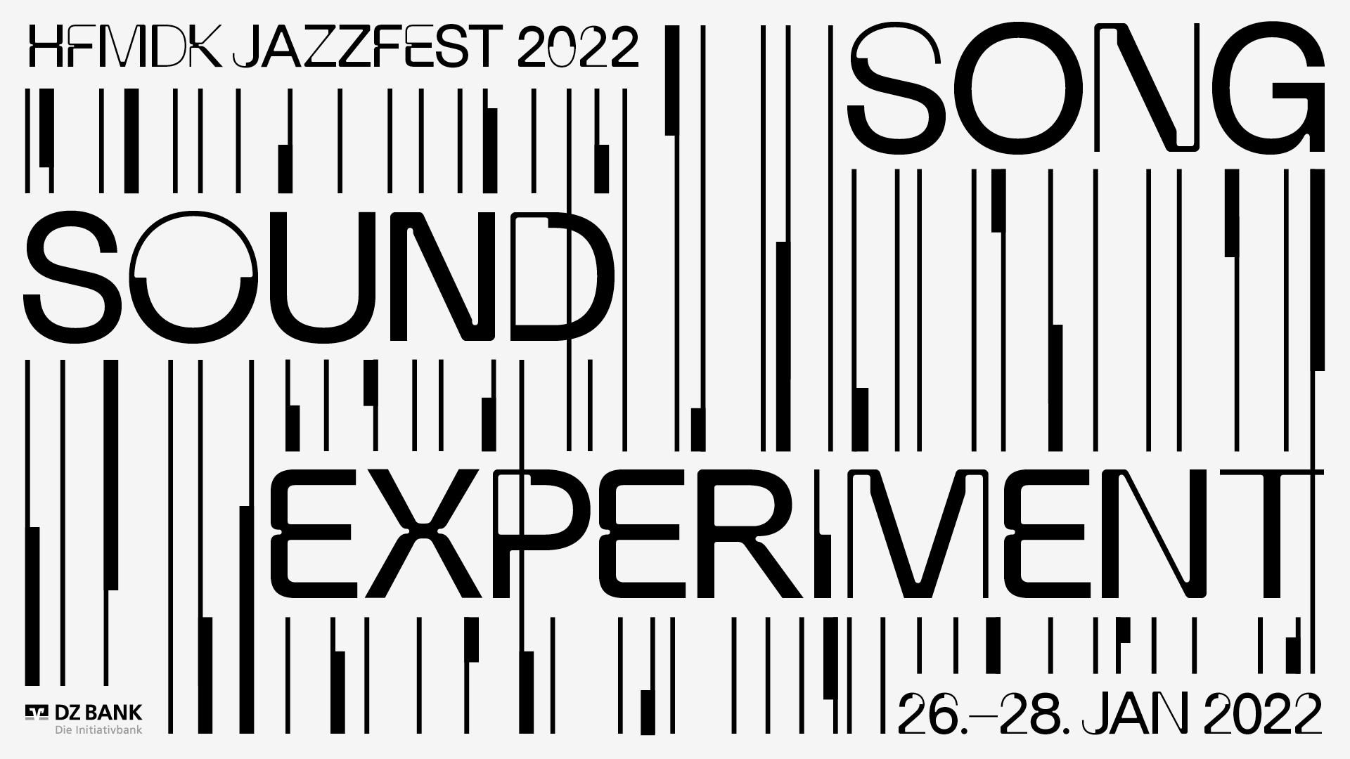Plakat zum HfMDK Jazzfest 2022 mit dem Slogan "Song, Sound, Experiment"