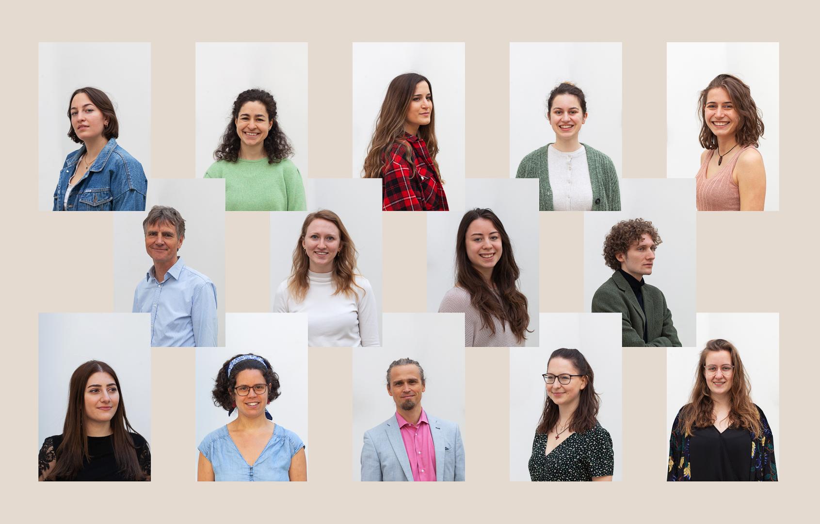 Collage mit 14 Porträtfotos der Mitglieder des Green Office