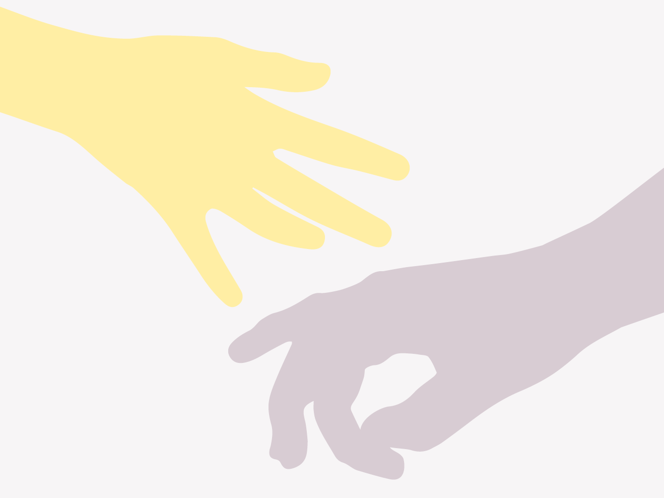 Illustration zweier Hände in gelb und lila, die typische Handhaltungen von Kammermusiker*innen zeigen.