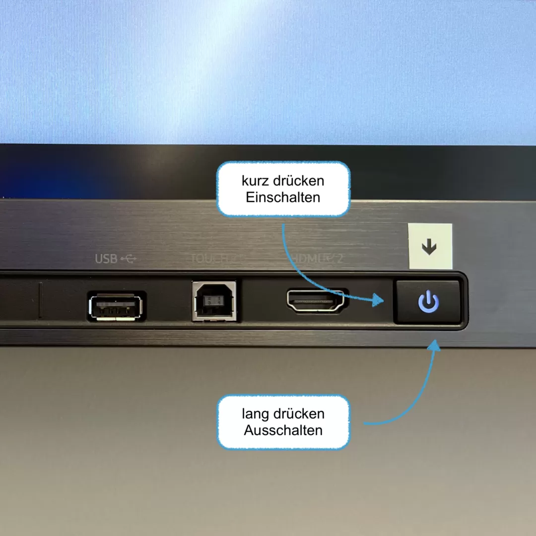 Bild zeit den Knopf zum Ein- und Ausschalten der Digitalen Tafel