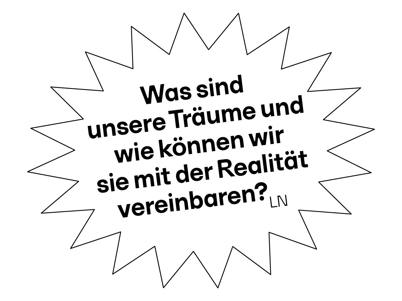 Sprechblase mit Text: Was sind unsere Träume und wie können wir sie mit der Realität vereinbaren?