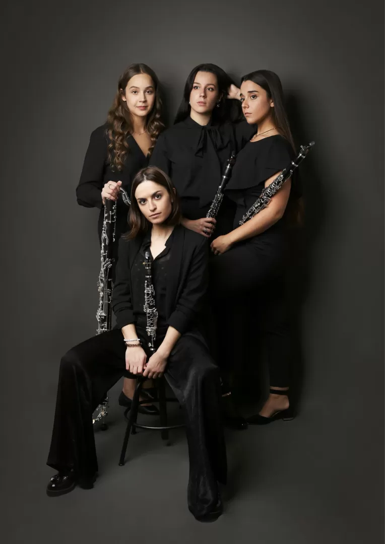 Porträtaufnahme der vier Musikerinnen des Liv Quartets