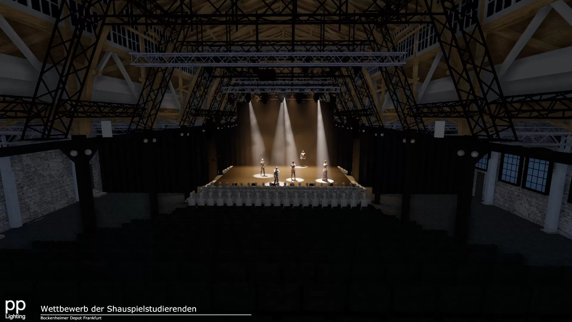 Gesamtüberblick des Zuschauerraums im Bockenheimer Depot