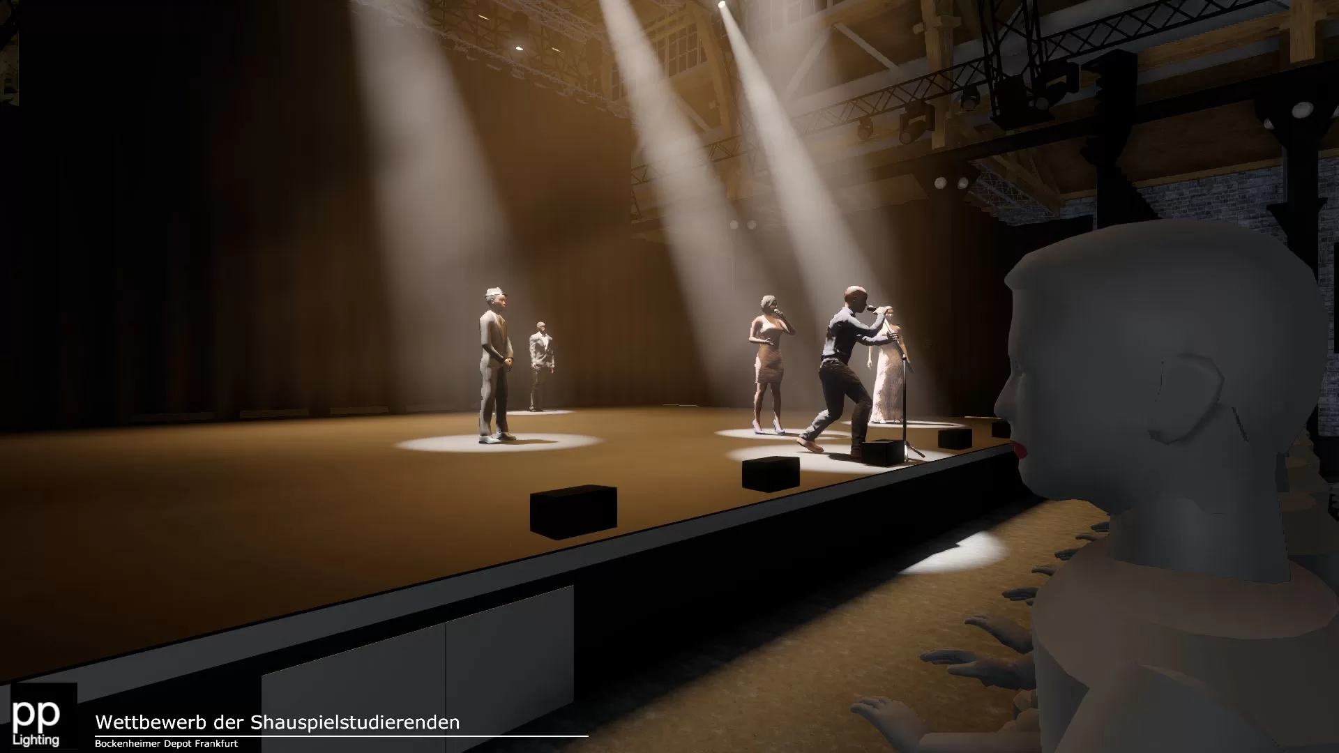 Blick von Reihe 1 Platz 1 auf die Bühne im Bockenheimer Depot