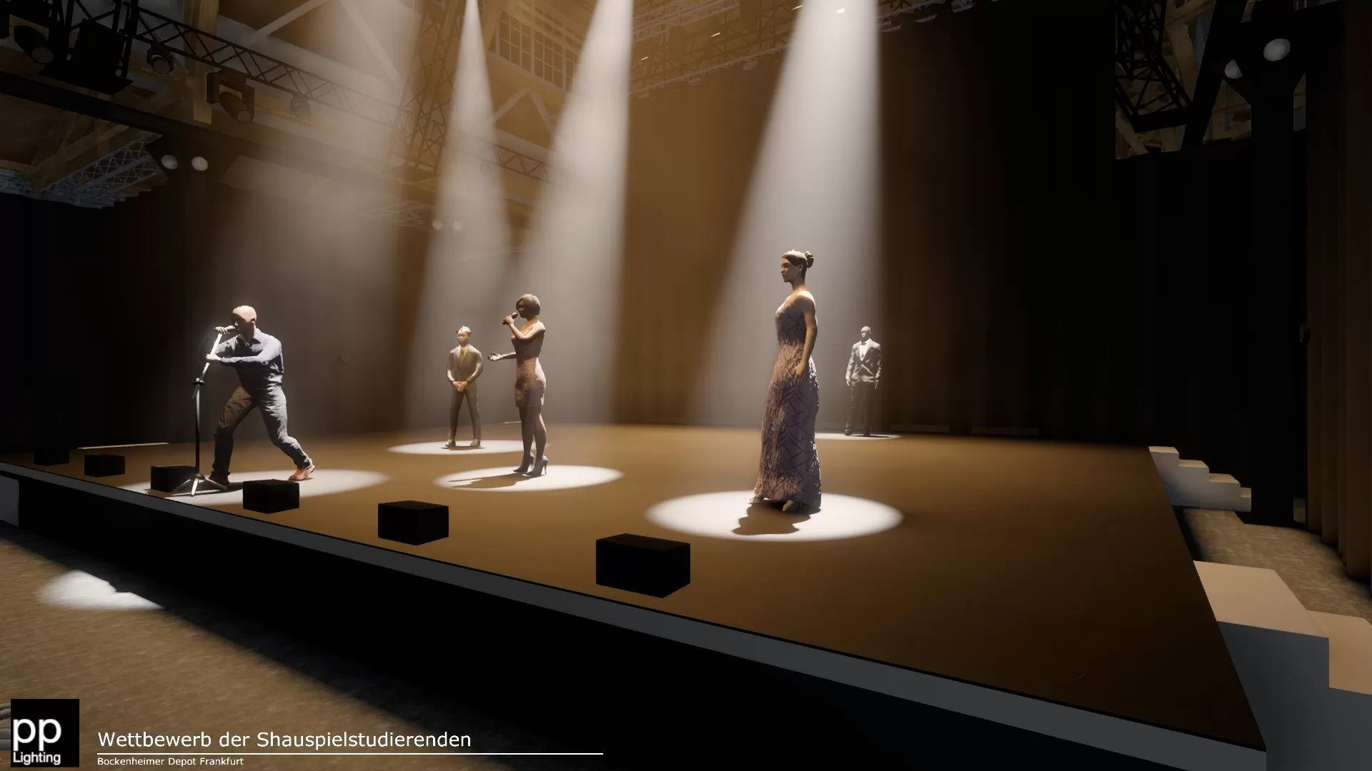 Blick von Reihe 1, Platz 19 auf die Bühne im Bockenheimer Depot