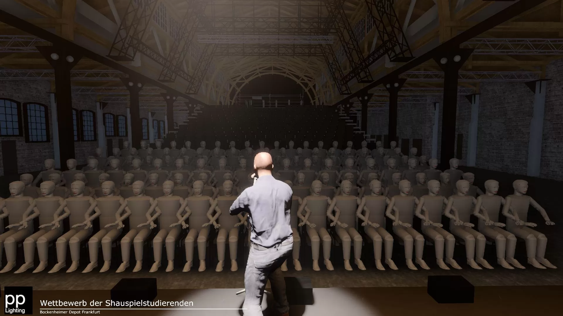 Sicht von der Bühne im Bockenheimer Depot in den Zuschauerraum