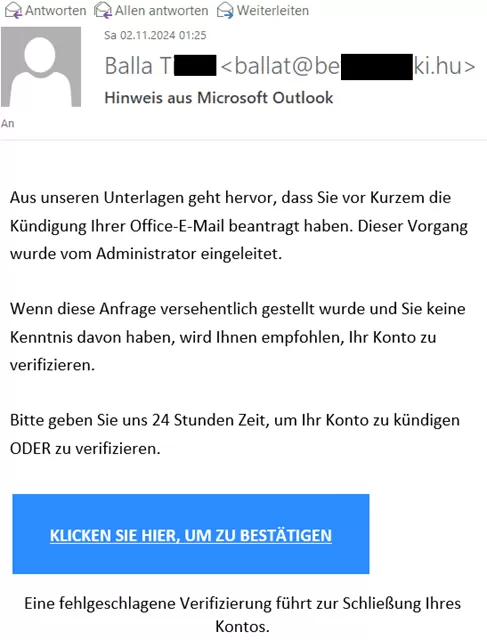 Screenshot der Phishing-Mail