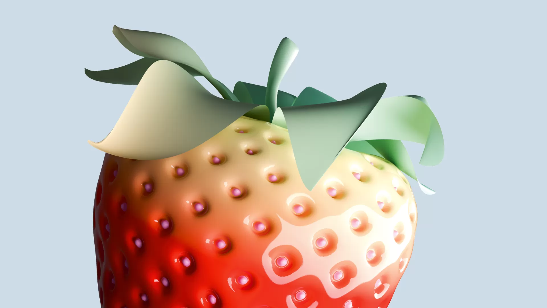 Anschnitt einer sehr künstlichen Erdbeere.