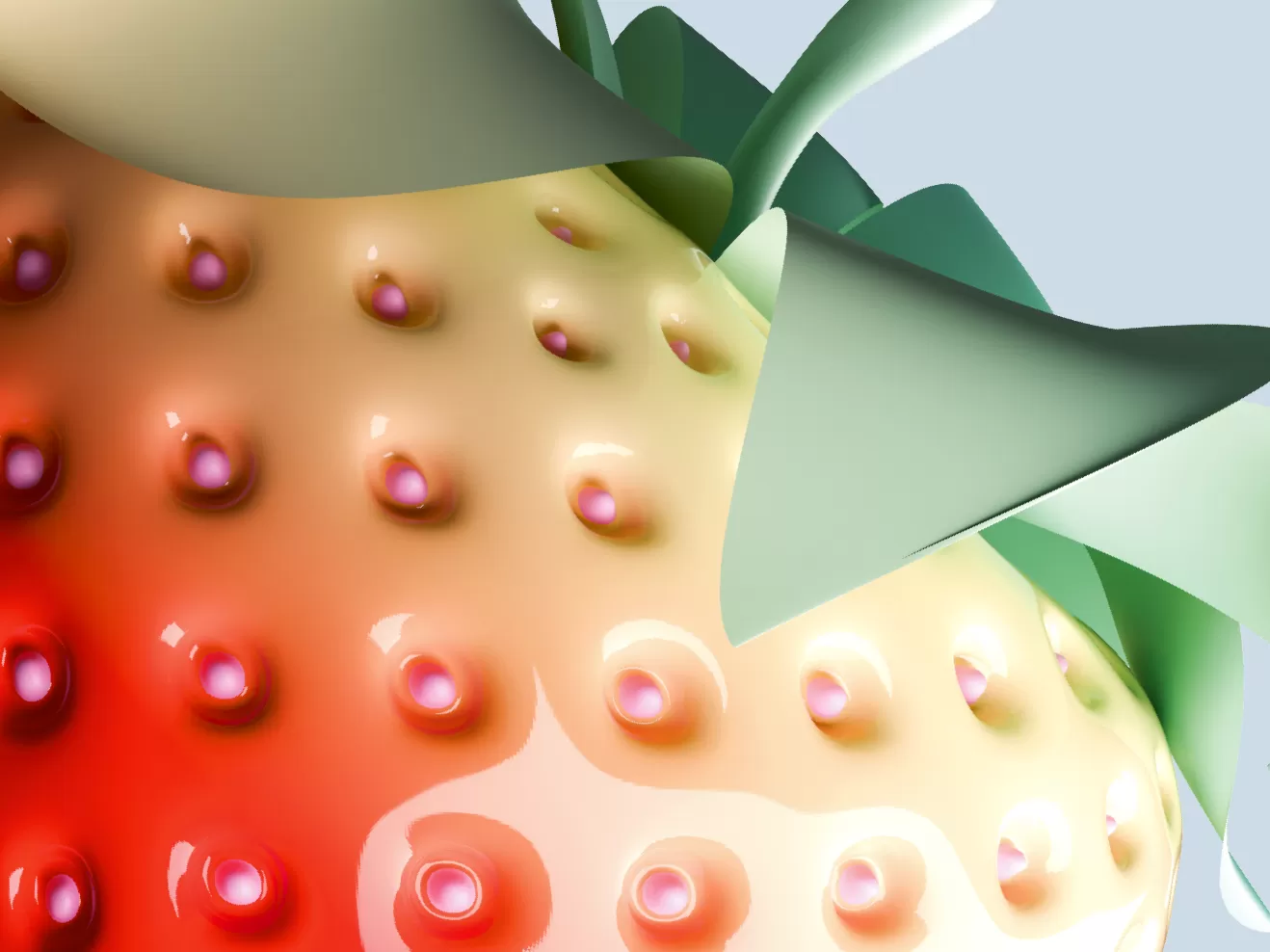 Anschnitt einer sehr künstlichen Erdbeere.