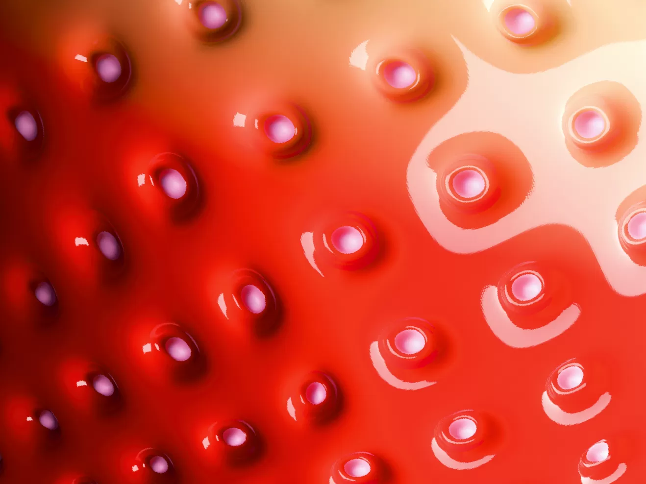 Nahaufnahme der Oberfläche einer sehr künstlichen Erdbeere.