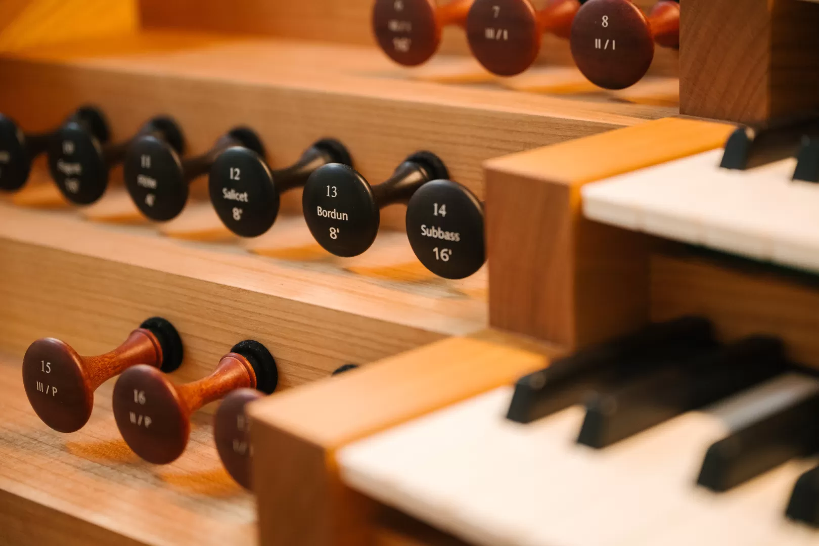 Nahaufnahme der Register der Rieger Orgel