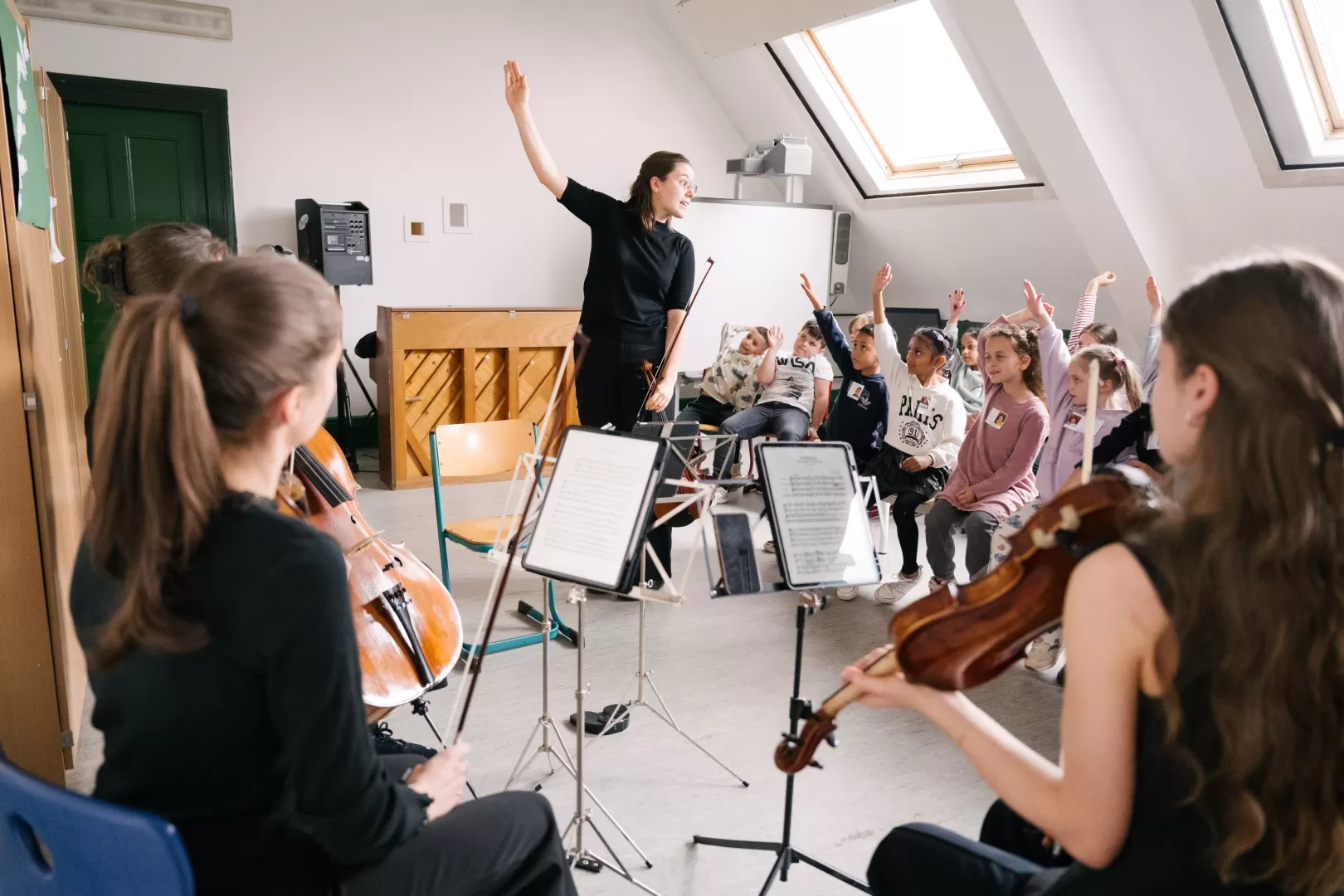 Ein Streichquartett im Klassenzimmer