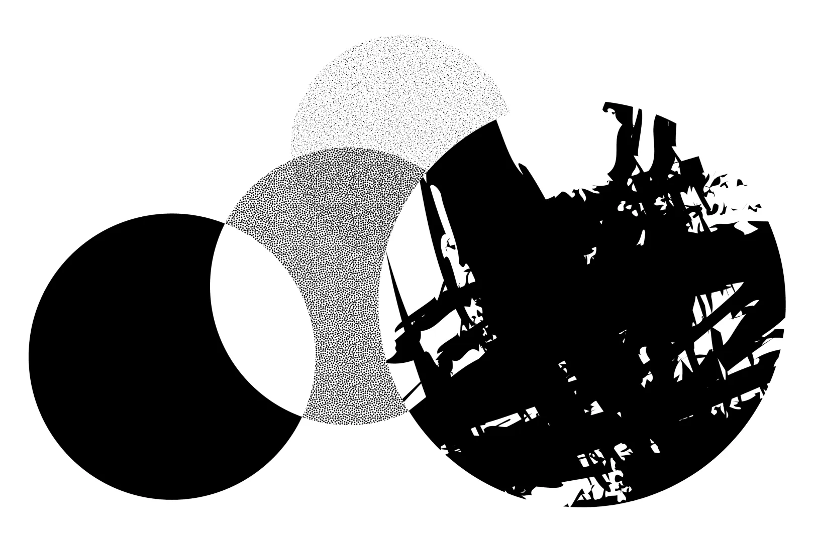 Eine Schwarz-weiß-Grafik mit vier unterschiedlichen, sich überlagernden Kreisen.