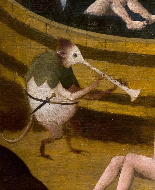 Eine gezeichnete Maus, die als Nase eine Trompete hat.