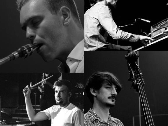 Schwarz-weiße Fotocollage des Roman Fritsch Quartetts