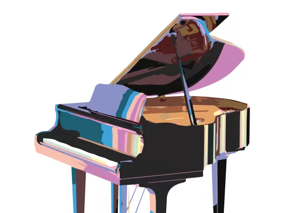 Illustration eines Flügels, bei dem die Lichtreflexe in bunten Farben erscheinen