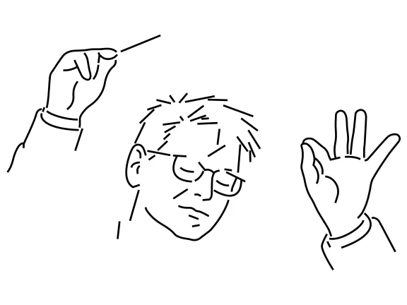 Illustration von Hans Zender beim Dirigieren