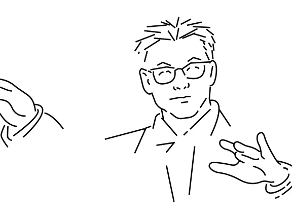 Illustration von Hans Zender beim Dirigieren