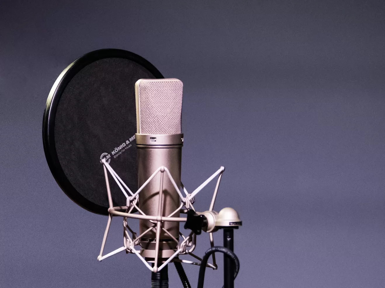 Mikrofon vor lilanem Hintergrund