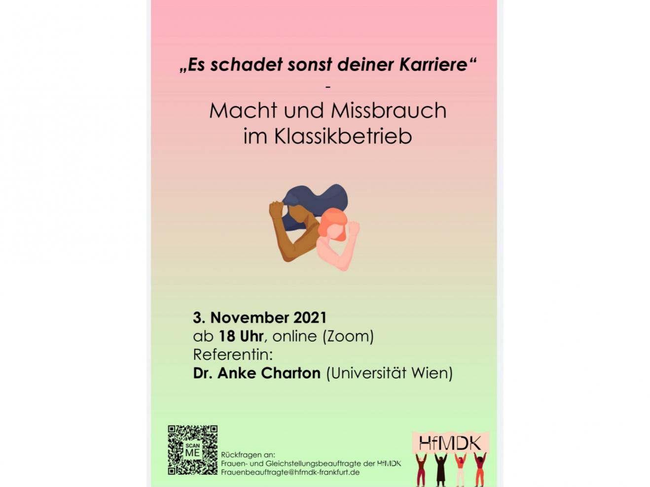 Zu sehen ist das bunte Plakat zur Veranstaltung "Macht und Missbrauch im Klassikbetrieb".