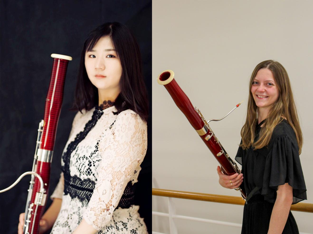 Collage aus zwei Bildern: Lena Nagai und Lena Nagai und Marie-Luise Haas jeweils mit Fagott
