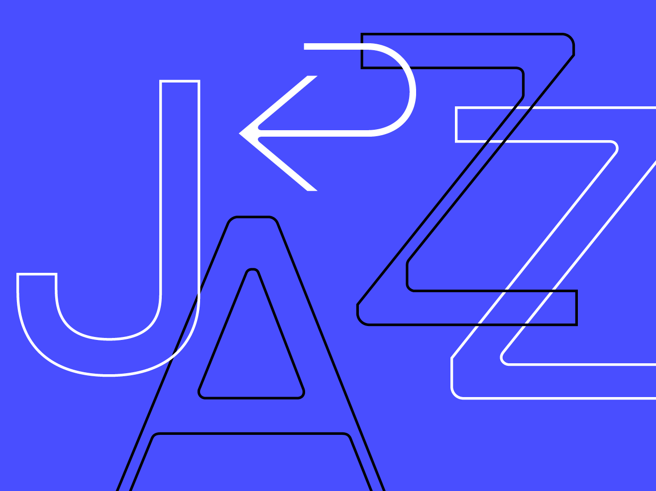 Grafische Darstellung des Wortes JAZZ auf leuchtend blauem Hintergrund