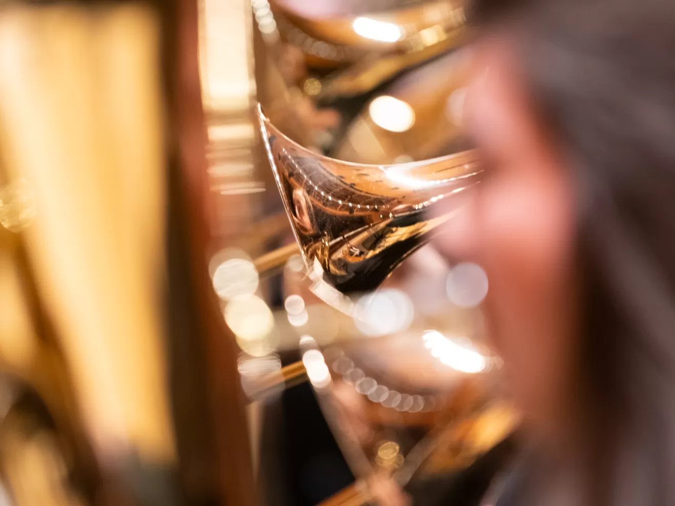 Zu sehen ist das tiefe Blech des HfMDK Symphonieorchesters.