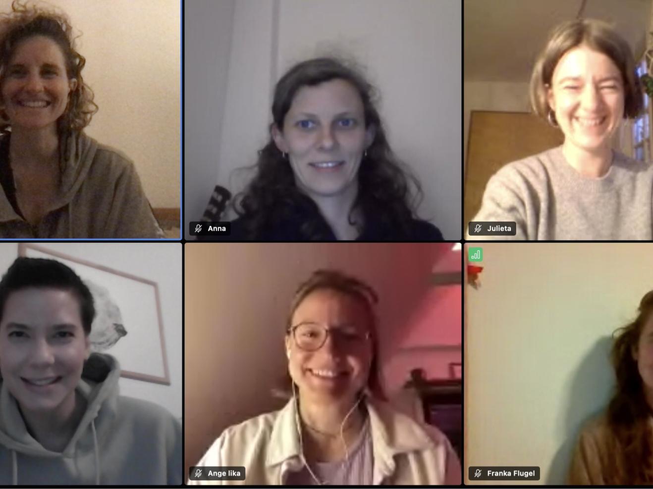 Portraits von sechs jungene Frauen in einer Videokonferenz