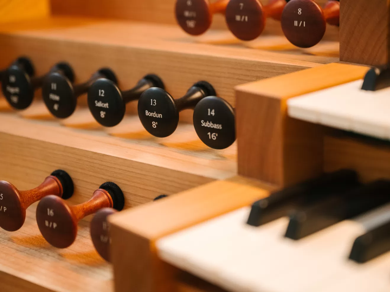 Nahaufnahme der Register der Rieger Orgel