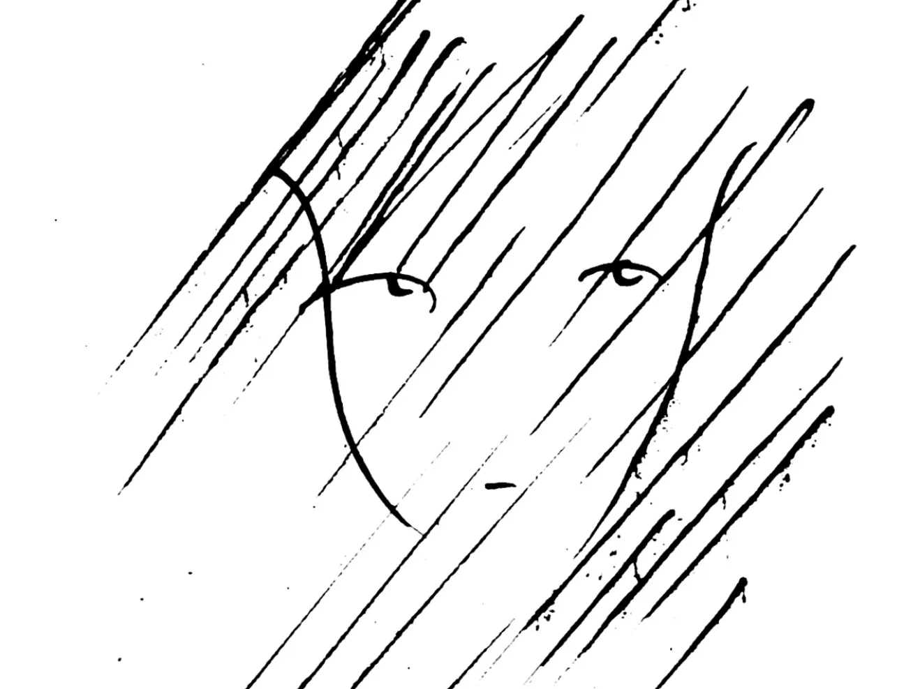 Schwarz-weiße Illustration, ein angedeutetes Gesicht, von Linien durchzogen